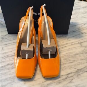 Marc Fisher Bright Orange Patent Slingback Pumps